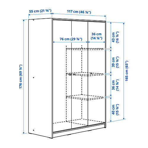 KLEPPSTAD wardrobe with 3 doors