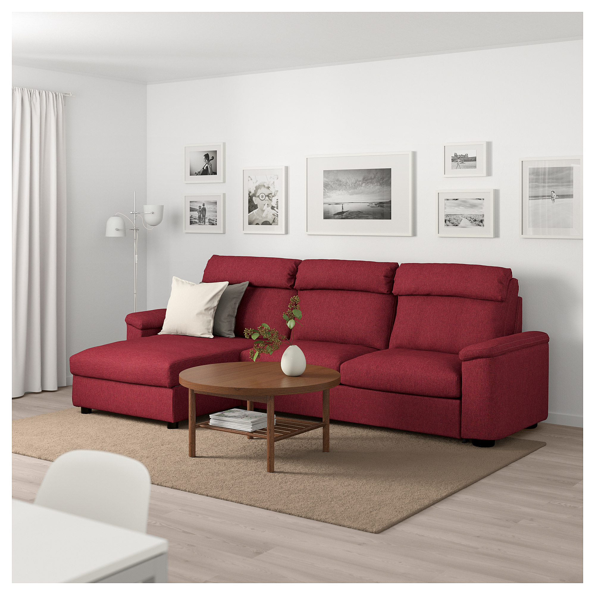 LIDHULT - 3-seat sofa-bed, with chaise longue/Lejde red-brown | IKEA ...