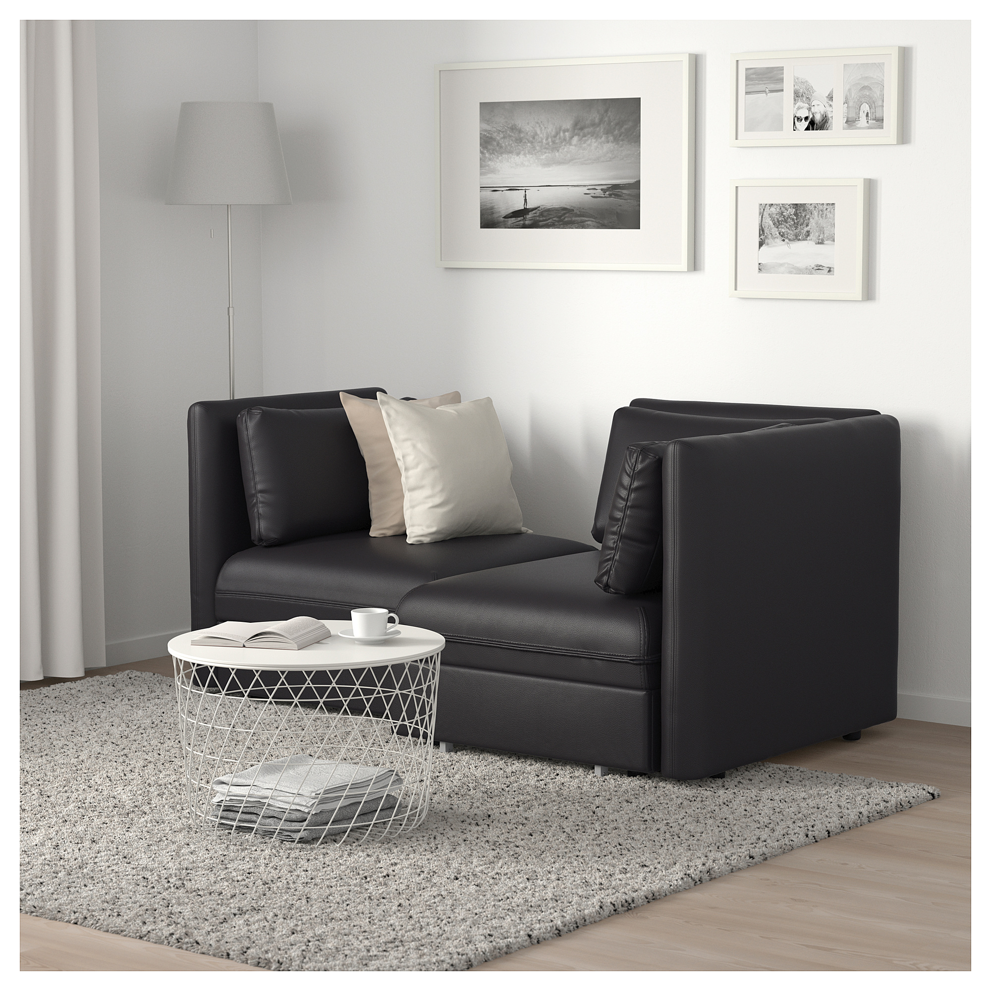 VALLENTUNA - 2-seat modular sofa with sofa-bed, and storage/Murum black | IKEA Hong Kong and Macau