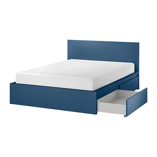 MALM bed frame, high, w 4 storage boxes