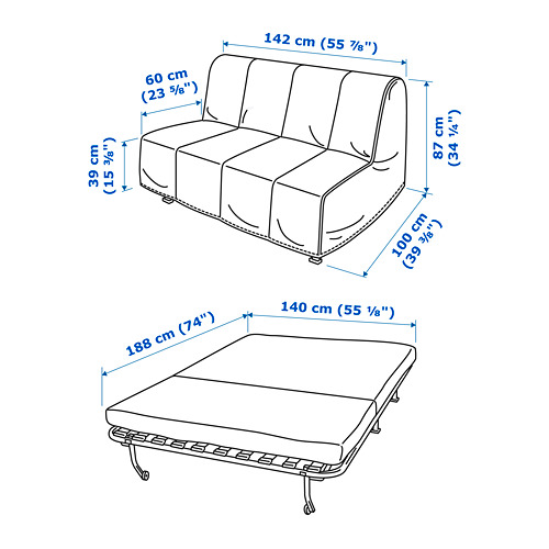 LYCKSELE HÅVET - 2-seat sofa-bed, Knisa light grey | IKEA Hong 