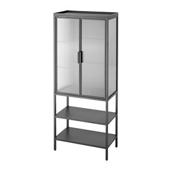 MOSSJÖN - 玻璃門貯物櫃, 炭黑色, 60x34x146 厘米| IKEA 香港及澳門