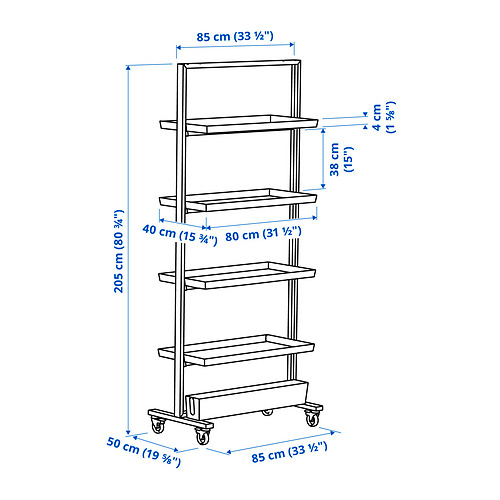 MITTZON frame w castors/disp shlf/cable box