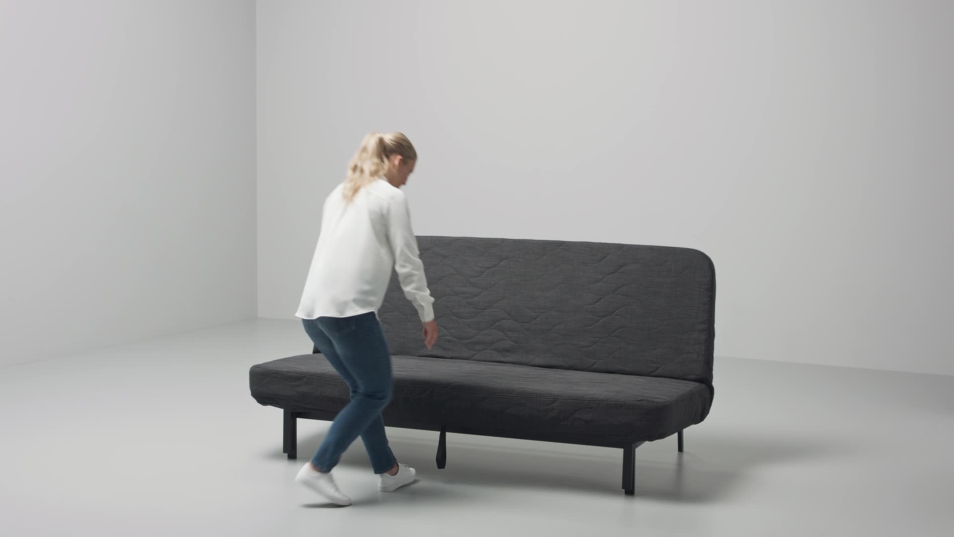 NYHAMN Sleeper sofa, With foam mattress/Knisa gray/beige - IKEA