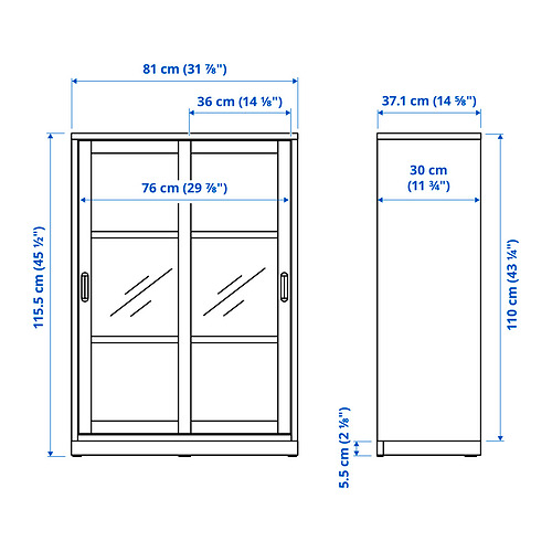 TONSTAD cabinet with sliding glass doors