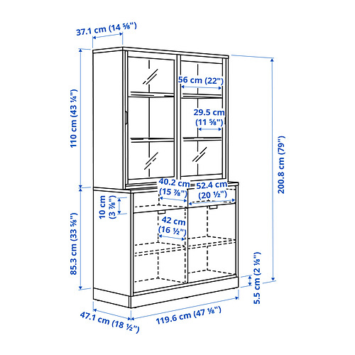 TONSTAD storage comb w sliding glass doors