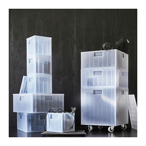 PANSARTAX - box with castors and lid, transparent grey-blue 