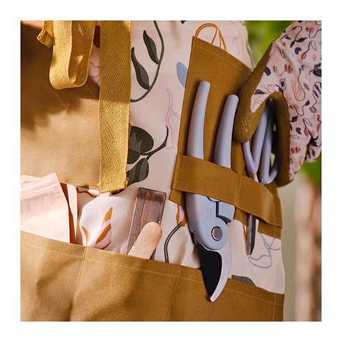 DAKSJUS - 半身圍裙, 可抹拭/新芽圖案灰白/黃褐色, 73x70 厘米| IKEA 