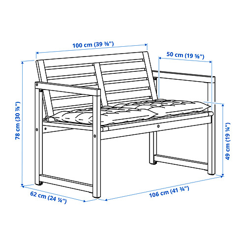 NÄMMARÖ bench with backrest and cushions