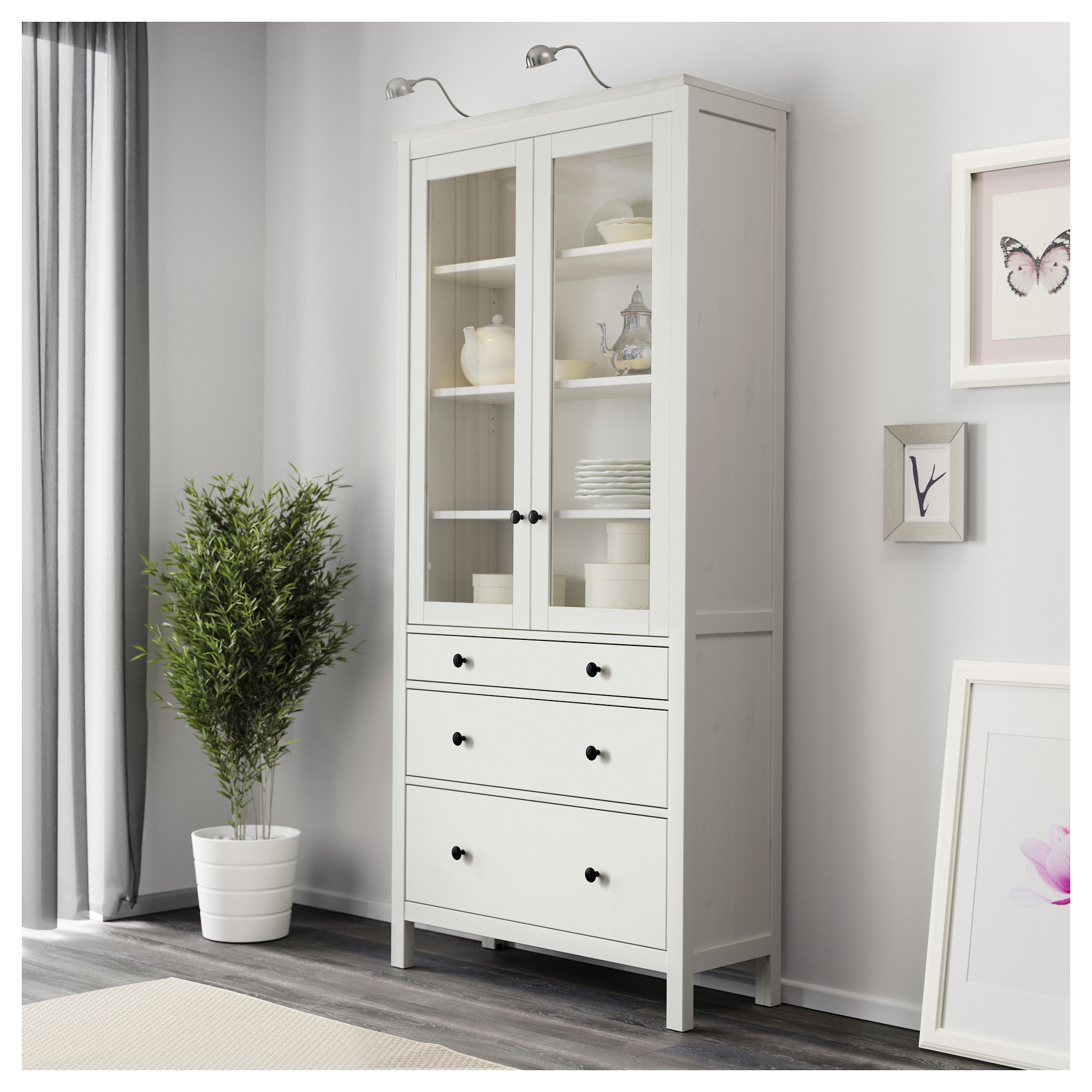 Hemnes Glass Door Cabinet With 3 Drawers White Stain Ikea