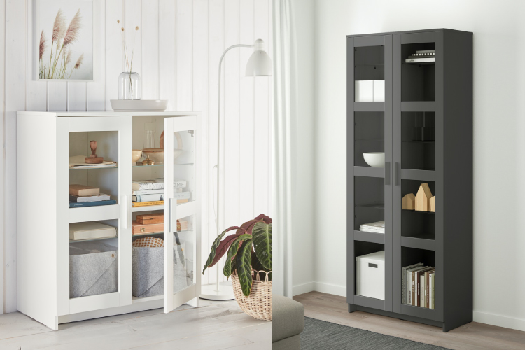 BRIMNES Glass-door cabinet, white, 311/2x743/4 - IKEA